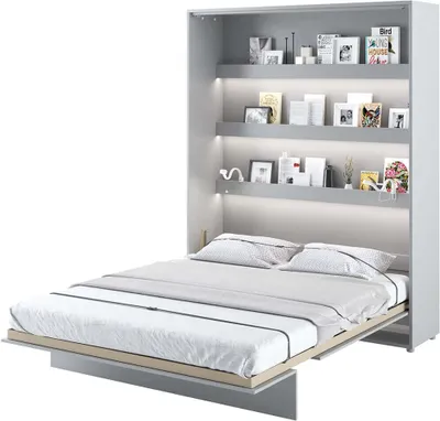 Produktbild von Furniture24 Schrankbett Bed Concept Lenart, Wandklappbett mit Lattenrost, V-Bett, Wandbett Bettschrank Schrank mit integriertem Klappbett Funktionsbett BC-12, 160 x 200 cm, Grau/Grau, Vertical
