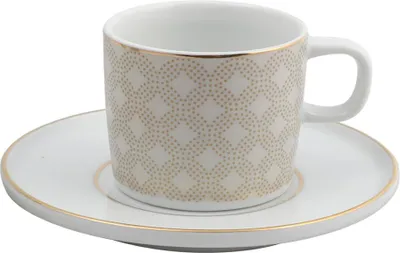 Produktbild von GÜRAL Mental Kaffee-Set, 4-tlg, Porzellan, Weiß mit braunem Dekor, 100ml