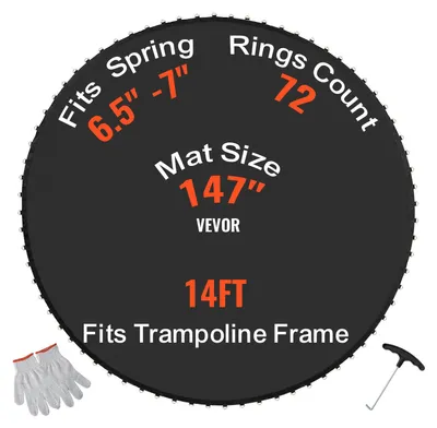 Immagine prodotto di VEVOR tappetino di ricambio per trampolino elastico universale per trampolino rotondo da 426 cm, tappetino rinforzato resistente ai raggi UV con attrezzo a molla e anelli a V durevoli