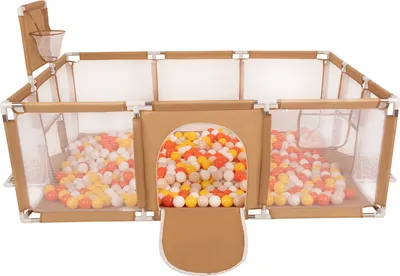 Produktbild von Selonis Laufstall Baby Großer Spielplatz Mit 100 Bälle Laufgitter Für Kinder, Beige:Gelb/Orange/Pastellbeige/Weiß