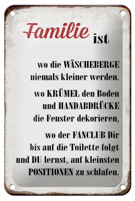 Produktbild von Blechschild Spruch 12x18cm Familie ist wo die Wäscheberge