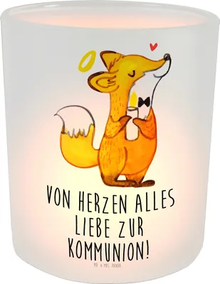 Produktbild von Mr. & Mrs. Panda Windlicht Fuchs Kommunion - Transparent - Geschenk, Windlicht Glas, Kommunion Geschenk, Teelichtglas, Kerzenlicht, Windlicht Kerze, Konfirmation, Gläubig