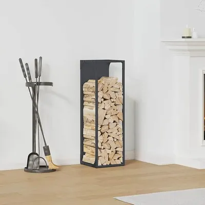 Obrázek produktu pro Regál na dřevo, antracitová barva, z oceli, rozměry 25 x 25 x 80 cm. Určený k uskladnění polen, maximální nosnost 100 kg. Vhodný do obývacího pokoje i do zahrady