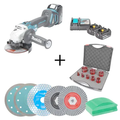 Produktbild von Makita Akku-Fliesenleger-Set 18V inkl. 2x 5,0Ah Akkus, Ladegerät, Diamantbohrer