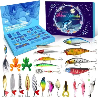Produktbild von Adventskalender Angeln 2025 mit 24 Ködern Geschenk für Angler