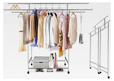 Produktbild von Verstellbare Kleiderstange mit 3 Stangen und Ablage für das Schlafzimmer