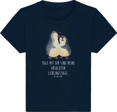 Produktbild von Mr. & Mrs. Panda  T-Shirt Pinguin umarmen 0. - 6. Monat - French Navy - Geschenk, Hochzeitsgeschenk, Hochzeitstag, Baby Shirt, Top, Kinder, Babyshirt, Jahrestag, Liebe