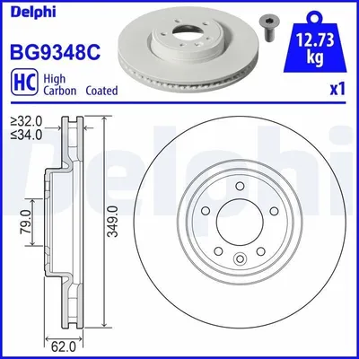 Produktbild von 2x DELPHI Bremsscheibe BG9348C für LAND ROVER Range Rover Sport (L494) 62mm