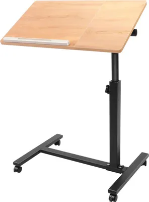Obrázok produktu pre Prenosný stolík na laptop – pracovná stanica pre počítač – výškovo nastaviteľný 58–90 cm – otočný o 360° – sklopná doska stola – s kolieskami – MDF a oceľ – čierny