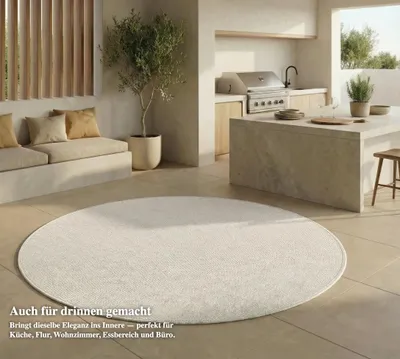 Produktbild von In- & Outdoor Teppich - Wetterfester Teppich für Balkon, Terrasse, Garten, Wohnzimmer, Küche - Strapazierfähig, Widersteht UV-Strahlen & Wasser - Größe 120 x 120 cm, Weiß