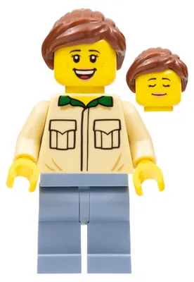 Zdjęcie produktu dla Minifigurka LEGO, kobieta, jasnobrązowa koszula, jasnoniebieskie nogi, brązowe (kolor skóry) (bdp032)