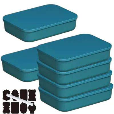 Imagen del producto de Omgoods - Cajas de almacenamiento de plástico apilables con tapas - Juego de 6, color azul