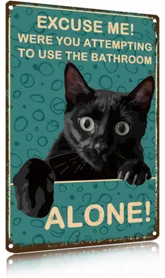 Productafbeelding van Metalen bord, retro, zwarte kat, toilet, badkamer, wanddecoratie