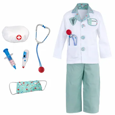 Productafbeelding van Kleding set voor kinderen (5-6 jaar) om zich te verkleden als dokter, kleur groen – 8-delig