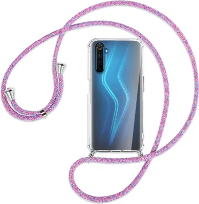 Produktbild von Handykette Backcover-Schutzhülle mit Band (Metall silberfarben) für Realme 6 Pro - lila/rosa/blau