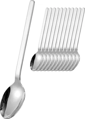 A single spoon and a stack of spoons against a white background.