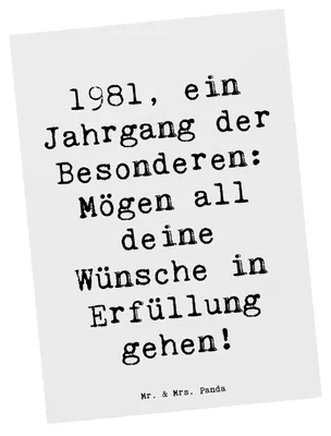 Produktbild von Mr. & Mrs. Panda Postkarte Spruch 1981 Geburtstag - Weiß - Geschenk, Jahrgang, Geburtstagsgeschenk, persönliches, bildkarte, Glückwunsch, Ansichtskarte, Grußkarte