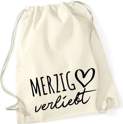 Produktbild von Huuraa Turnbeutel Merzig verliebt 12 Liter Natural Baumwolle Rucksack Geschenkidee