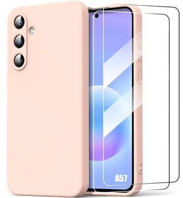 Image de Coque + 2 Verres Trempés pour Samsung Galaxy A57 5G, Silicone Liquide Protection Anti-Rayures Rose