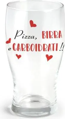 Immagine prodotto di Bicchiere da birra da 40 cl con la scritta Pizza, birra e carboidrati.