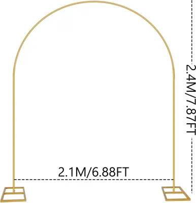 Image de Arche de décoration en métal pour ballons, idéale pour les mariages, anniversaires et fêtes, pour des photos souvenirs. Dimensions : 2,4 x 2,1 mètres. Autoportante. Couleur : or