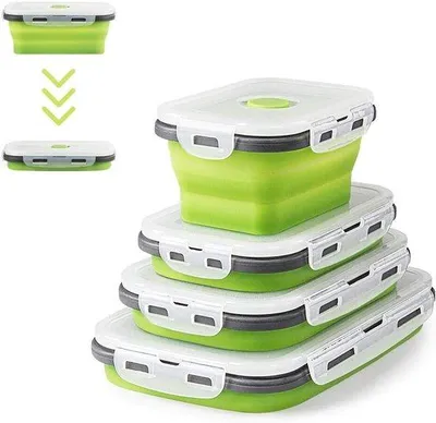 Produktbild von Famanu Lunchbox Faltbar - Tragbare Lebensmittelaufbewahrung - 4 Stück - Grün