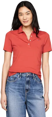 Produktbild von Tommy Hilfiger Damen Poloshirt Kurzarm Slim Fit, Rot (Terra Red), XXS