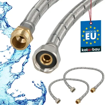 Image de KOTARBAU® Lot de 2 Flexible Robinet 1/2" x 3/8" Flexible Eau Tuyau Robinet 60 cm Mâle x Femelle Rallonge Robinet Cuisine Acier Inoxydable