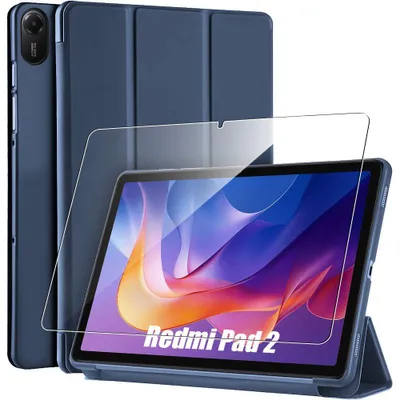 Image de Coque pour Xiaomi Redmi Pad 2, Protection Antichoc avec Support - Bleu Marine - Verre Trempé