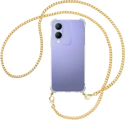 Produktbild von Handykette Backcover-Schutzhülle mit Band (Metall goldfarben) für vivo Y17s (6.56'') - goldfarbene Kette