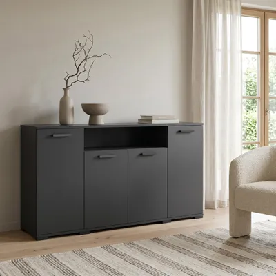 Produktbild von Masseno Kommode ALBANO 160 cm Sideboard mit 4 Schubladen für Wohnzimmer Schlafzimmer Modern 160x40x83 cm Schwarz