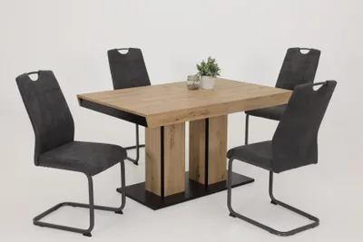 Produktbild von Hela Tische, 5tlg. ESSGRUPPE Agnes, Säulentisch Ausziehbar, Nachbildung Artisaneiche, Schwingstuhl Anthrazit mit Griff, Vierkantrohr Gestell,140kg belastbar