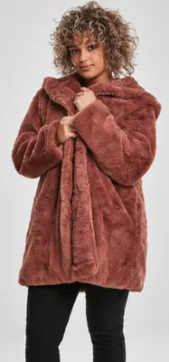 Image de Manteau Teddy à capuche pour femme Urban Classics, rose foncé - S