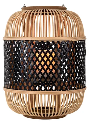 Produktbild von Solar Dekoleuchte "KORBINIAN" Inkl. Flammeneffekt H: 38 cm, Lampe für den Außenbereich im Asia-Style, aus Korb in schwarz, 38 cm hoch, Ø 27 cm, Diode – mit Druckschalter – Dämmerungssensor