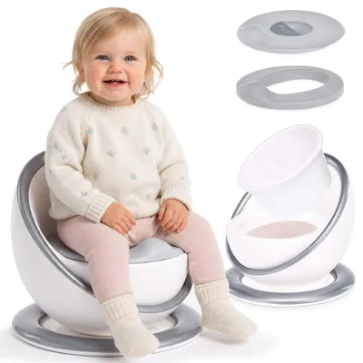 Productafbeelding van Kindertoiletje "Glamour" Premium, antislip, met zachte zitting, rugleuning en inzetstuk, geschikt vanaf 18 maanden, wit/zilver