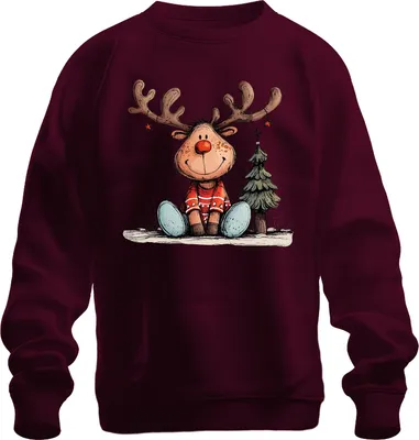 Produktbild von Rudolph Rentier Rotnase Weihnachtsbaum süßes Weihnachten Geschenk Uni Sweatshirt Pullover, Burgundy, 3XL