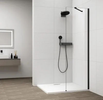 Imagen del producto de Panel de vidrio para ducha Polysan, color mate, montaje en pared, vidrio transparente, 300 mm
