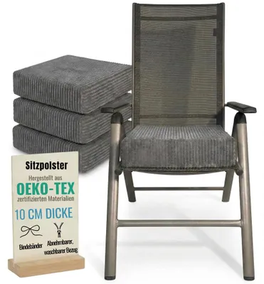 Obrázok produktu pre Vankúše24 - 4x vankúš na sedenie 40x40 cm 10 cm hrubý z manšestru | penový vankúš na stoličku s prateľným poťahom | pre seniorov a deti | vankúš na stoličku, vankúš na podlahu