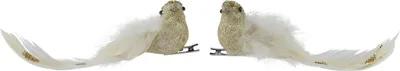 Christbaumschmuck Kunststoff Vögel mit Federn & Clip 15cm 2er Set Gold