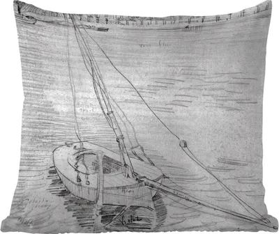 Produktbild von MuchoWow® Zierkissen Sofakissen Wohnzimmer Dekokissen 60x60 cm Segelboot auf der Seine bei Asnières - Vincent van Gogh - Schwarz und weiß - Sitzfläche - Foto Polster