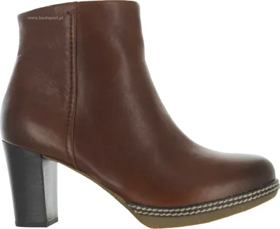 A single brown leather ankle boot with a block heel, shown from the side against a white background.