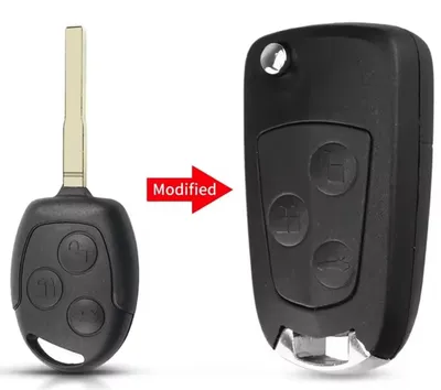 Immagine prodotto di Custodia chiave auto Techstar kit conversione a coltellino (flip) compatibile Ford Focus/Mondeo/Fiesta/Transit, 3 pulsanti, lama HU101, nera – senza elettronica