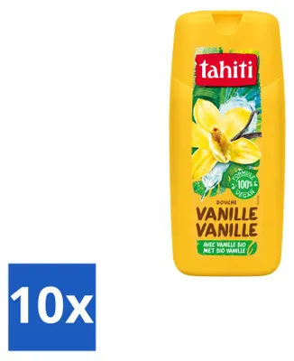 Imagen del producto de 10 unidades de gel de ducha Tahiti, aroma a vainilla, 300 ml cada uno. Paquete económico