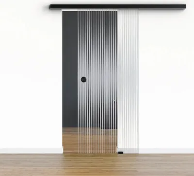 Produktbild von Pertura Glasschiebetür Komplettset Glera Ripple 01 775x2175 mm Rechts inkl.Beschlag Selir Aluminium schwarz,Griffmuschel