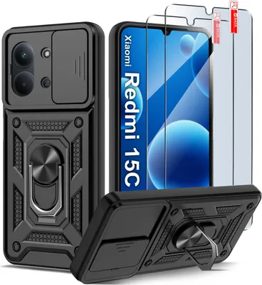 Produktbild von Panzertasche SCHWARZ SLIDE für Xiaomi Redmi 15C 5G VERSTÄRKT + 2x Glas 9H