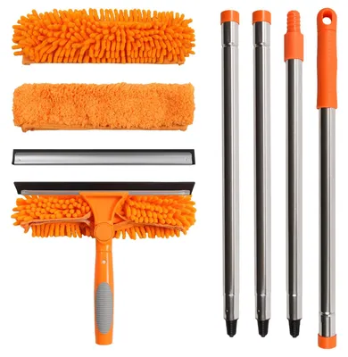 Image de Kit de nettoyage de vitres professionnel 2-en-1, avec tige télescopique, longueur : 170 cm