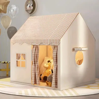 Immagine prodotto di Casetta Gioco Bambini Marrone 130x125x95 cm con Tende e Finestre