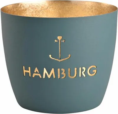 Produktbild von Gift Company Windlicht Madras Hamburg Anker M, Teelichthalter, Kerzenhalter, Eisen, windsor blue / Gold, H 8.5 cm, 1144204064