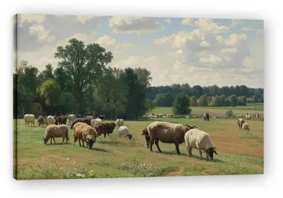 Obrázok produktu pre Ručne vyrobený obraz na plátne zobrazujúci idylickú krajinu dediny, 60 x 84 cm