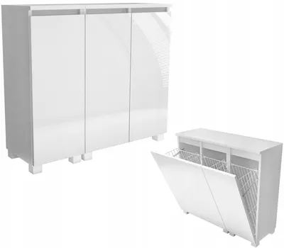 Produktbild von Kommode für das Badezimmer 90 (60+30) 3x Wäschekorb moderner Organizer Hochglanz